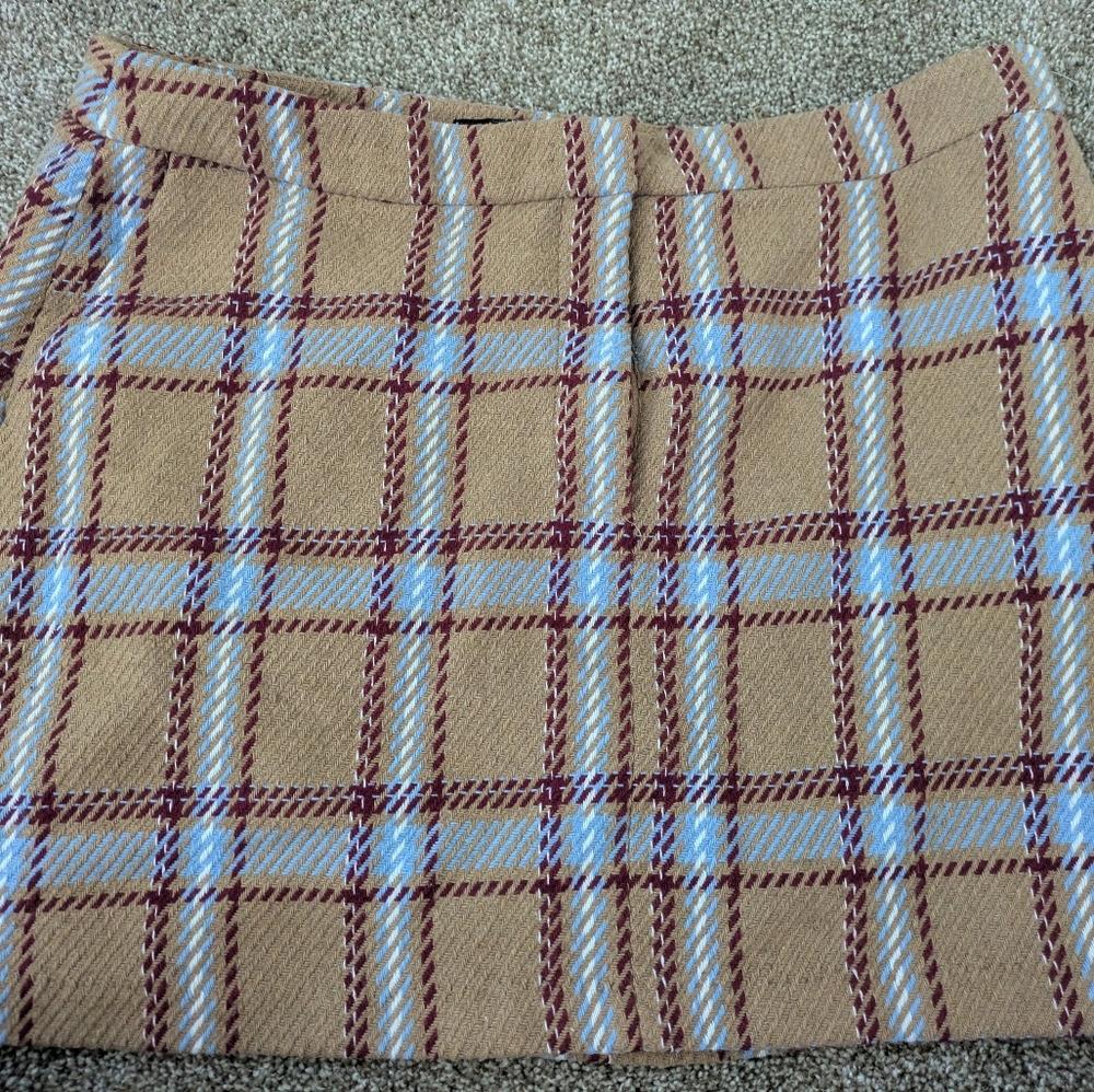 Forever 21 Plaid Mini Skirt in Camel, Light Blue & Burgundy